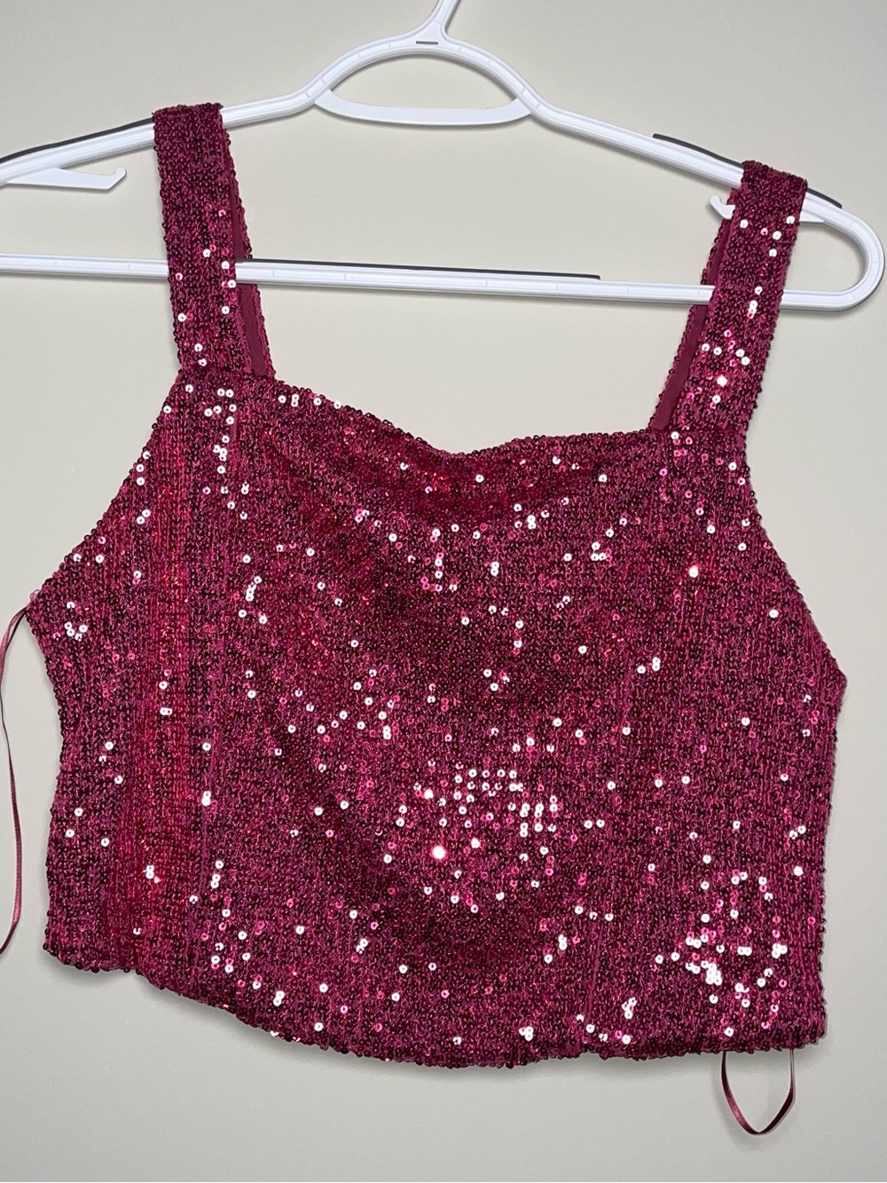 Rachel Zoe XS Deep Pink Sequin Square Neck Cropped Tank Top